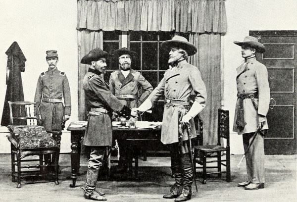 old photo of military men shaking hands